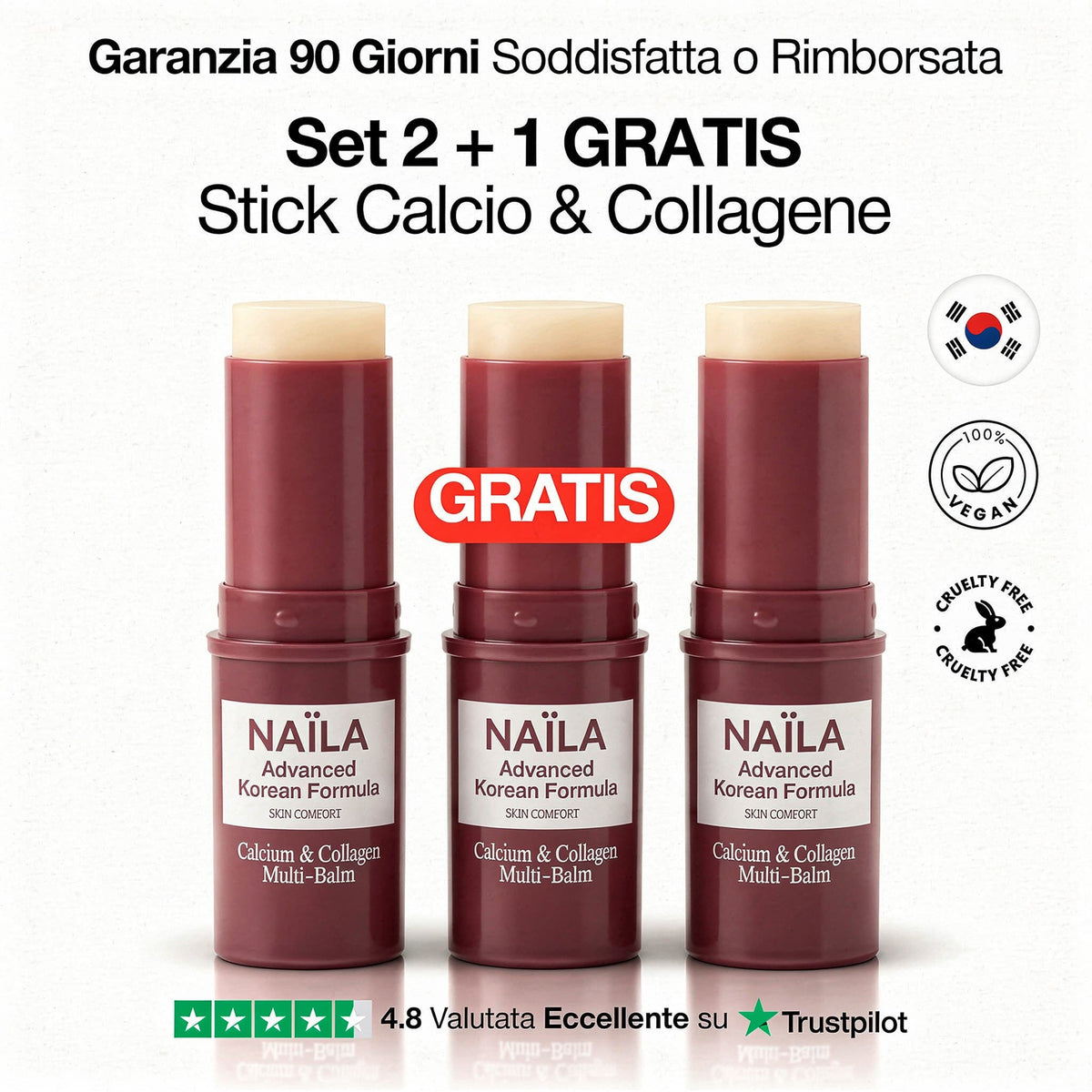 Set 3× Stick Anti-Età Calcio & Collagene